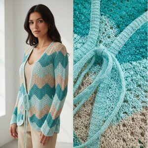 Chevron knit tie front sweater - Metro Seven brand - NWT